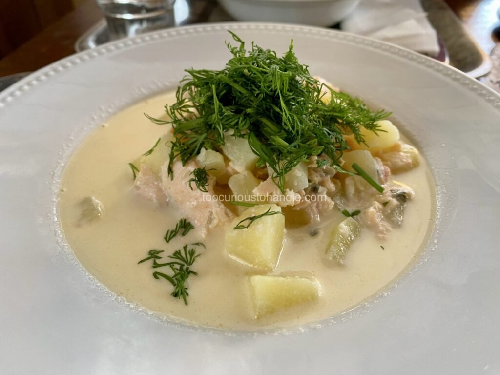 Finnish classic traditional creamy salmon soup